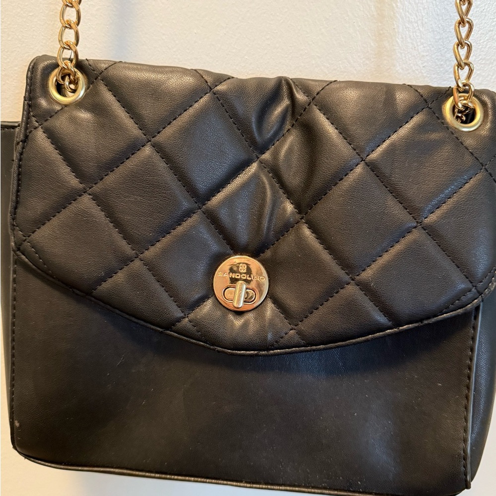 Bandolino Black and Gold Quilted Shoulder Bag